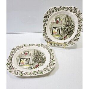 Johnson Brothers The Friendly Village Merry Christmas Square Snack Plates 7 3/8"